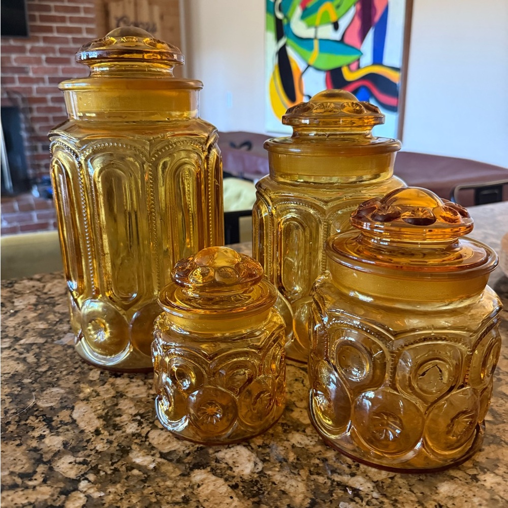Vintage L.E. Smith Moon & Stars Glass Canisters – Set of 4 1960’s